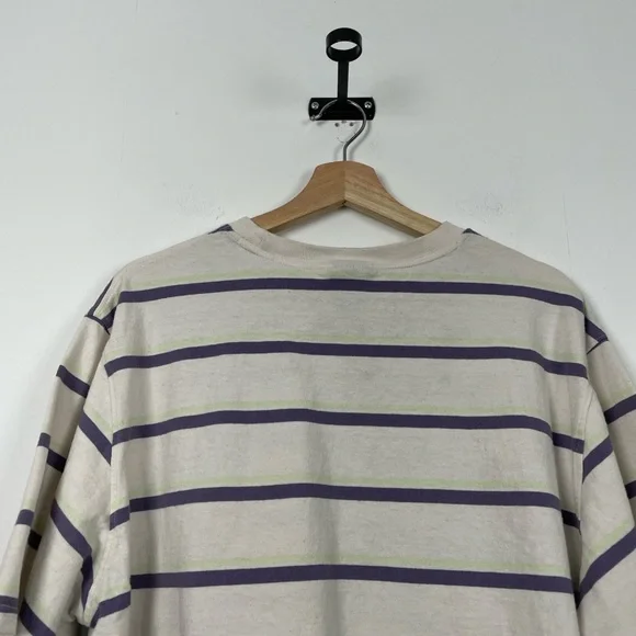 The North Face Short Sleeve Pulover Boxy Striped Cream Purple Women's XL T-Shirt - Picture 7 of 9
